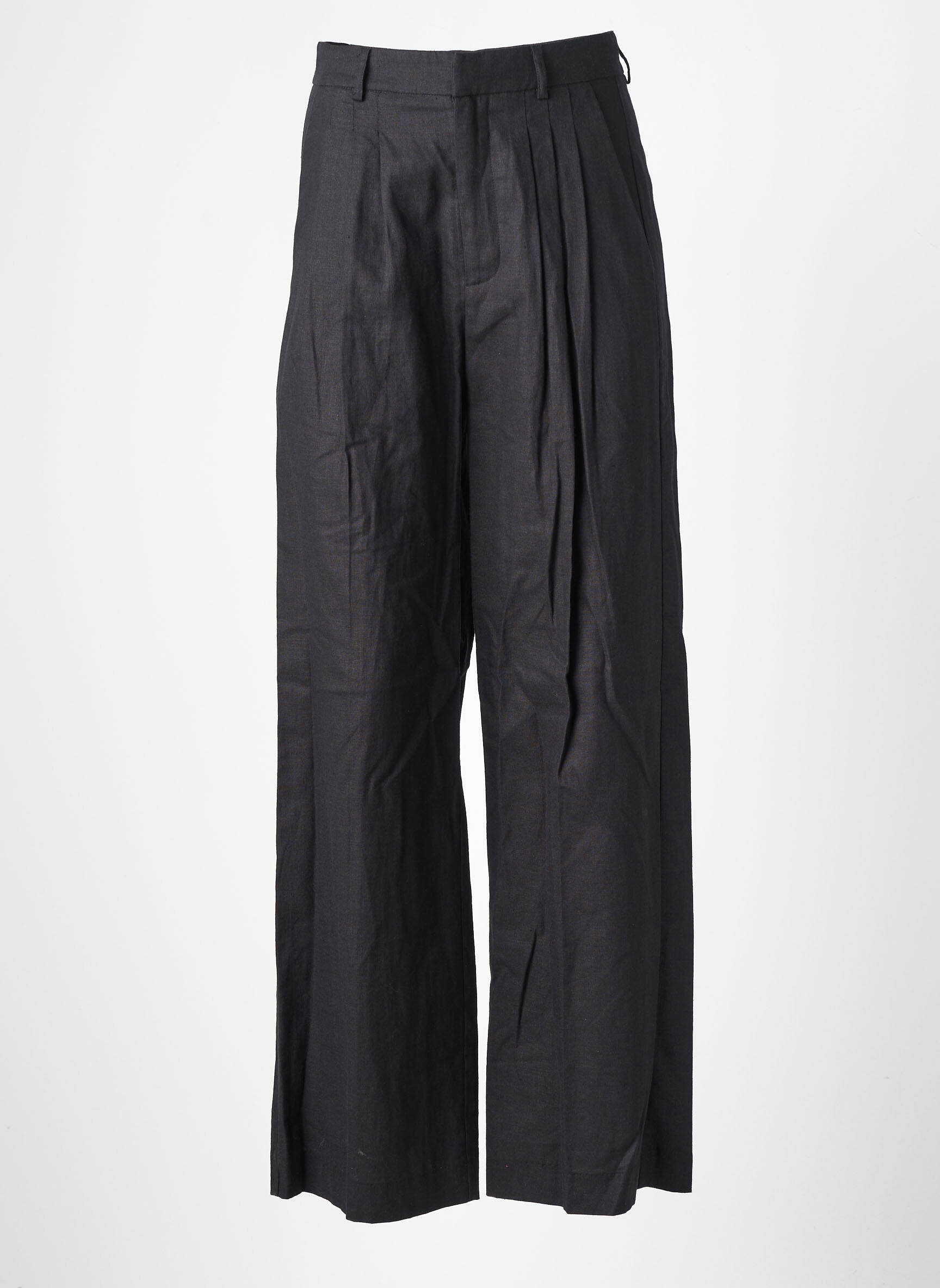 Pantalon larg țesătură crep talie înaltă negru GRACE & MILA femeie