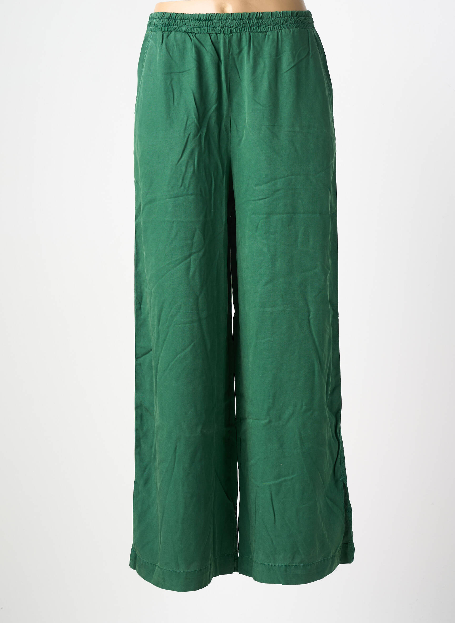 Pantalon larg țesătură poplin mărime normală verde KANOPE femeie