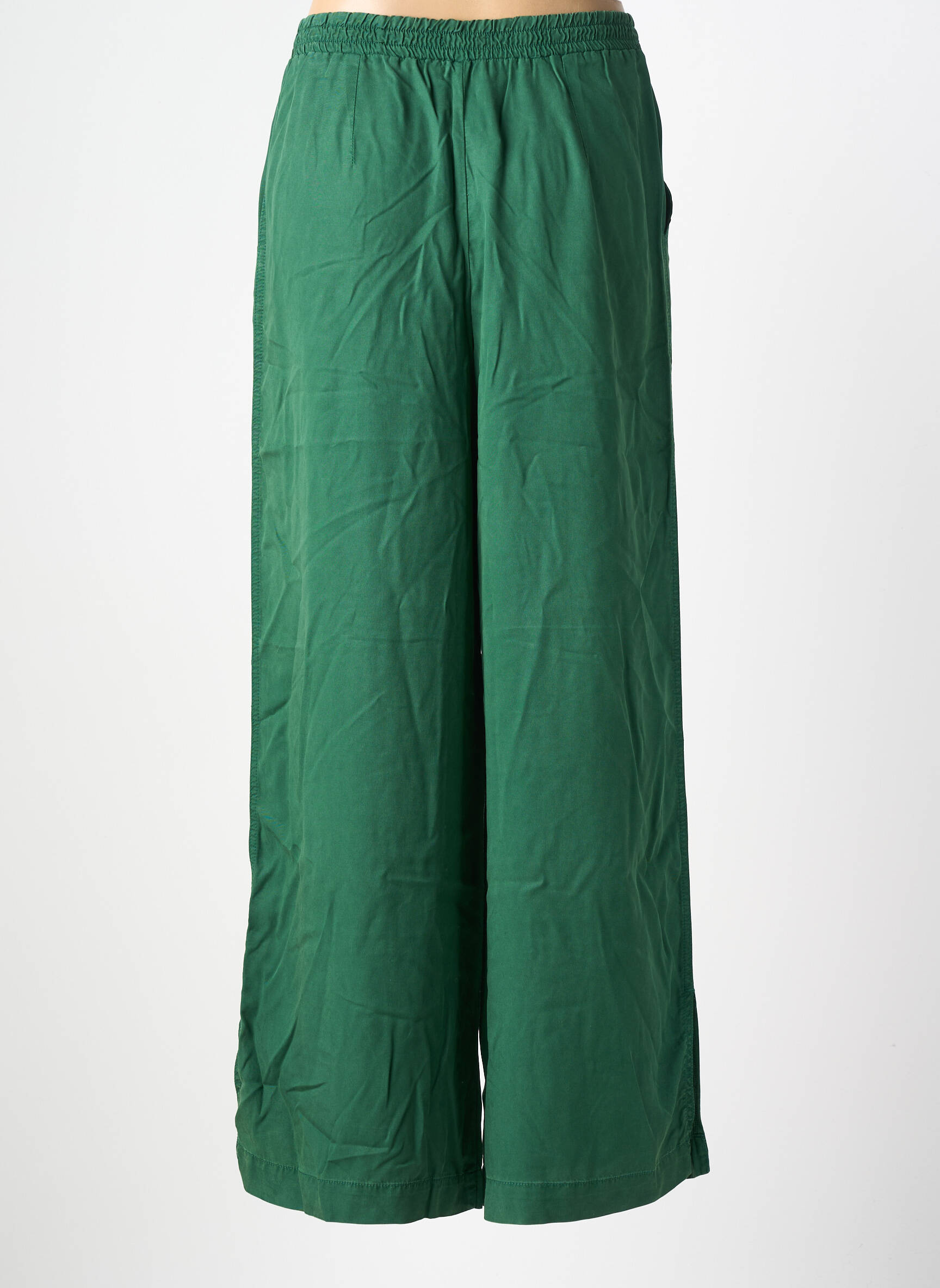 Pantalon larg țesătură poplin mărime normală verde KANOPE femeie