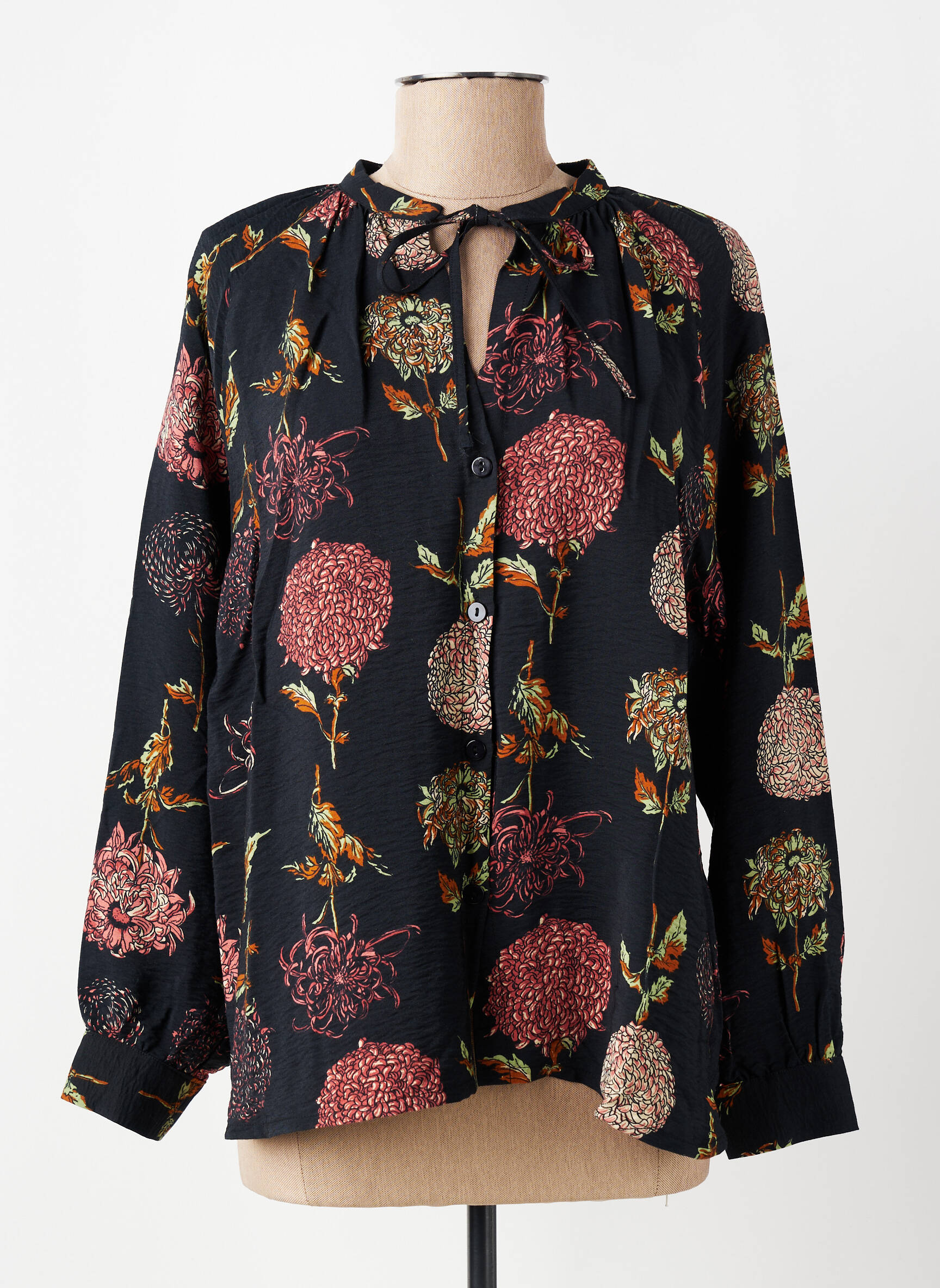 Cămașă imprimeu floral mâneci lungi negru NICE THINGS femeie