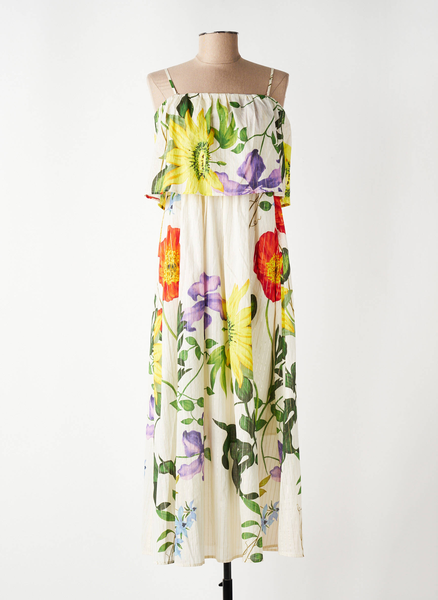 Rochie lungă imprimeu floral bretele subțiri bej NUMPH femeie