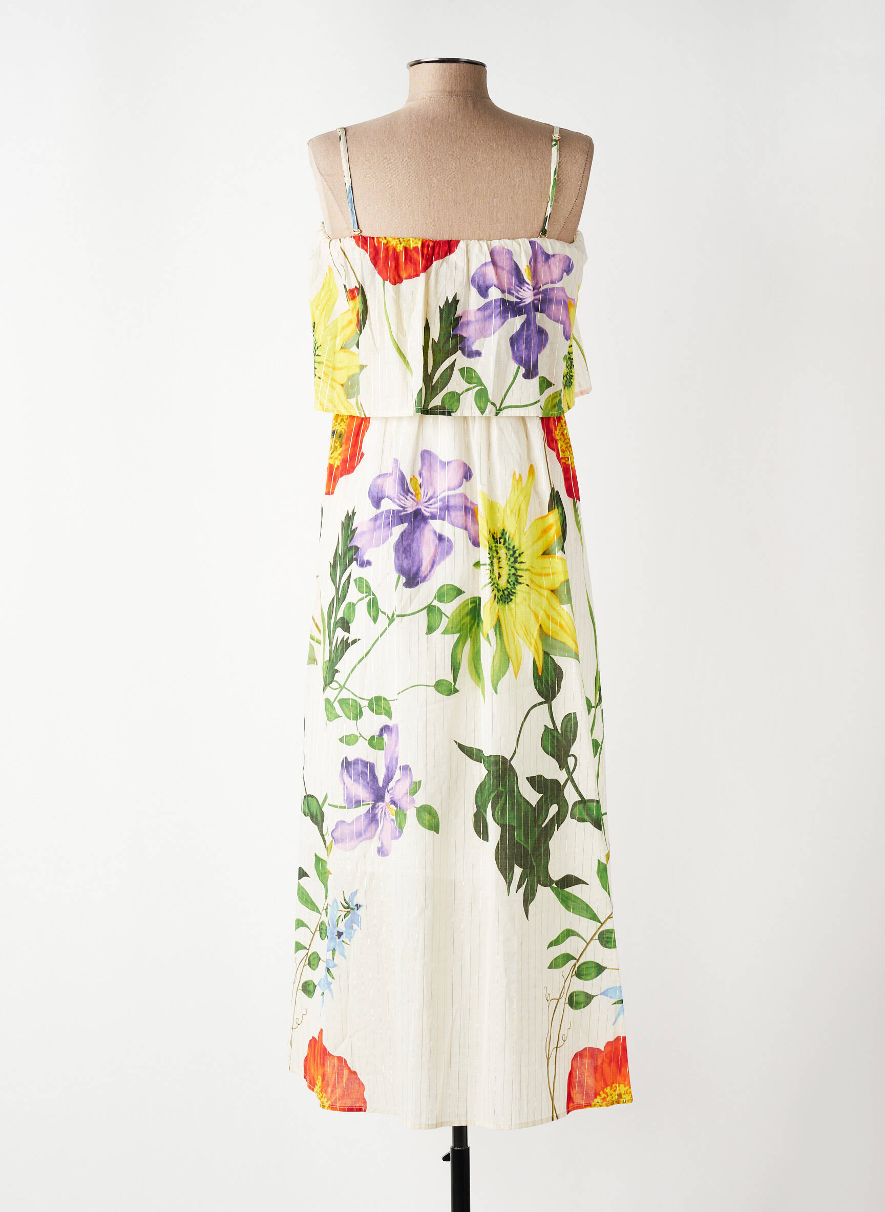 Rochie lungă imprimeu floral bretele subțiri bej NUMPH femeie