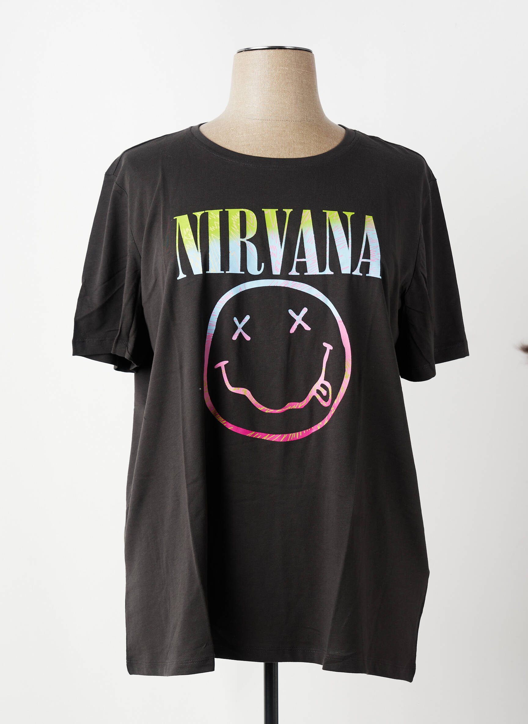 Tricou serigrafie flockată mâneci scurte gri ONLY CARMAKOMA femeie