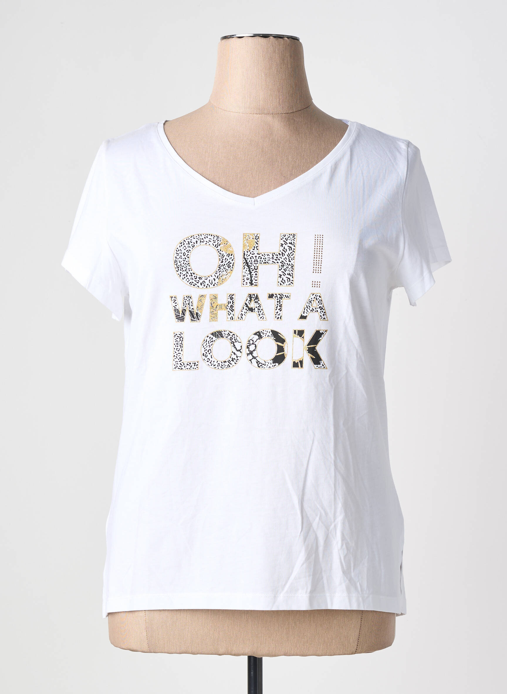 Tricou serigrafie flockată mâneci scurte alb AN II VITO femeie