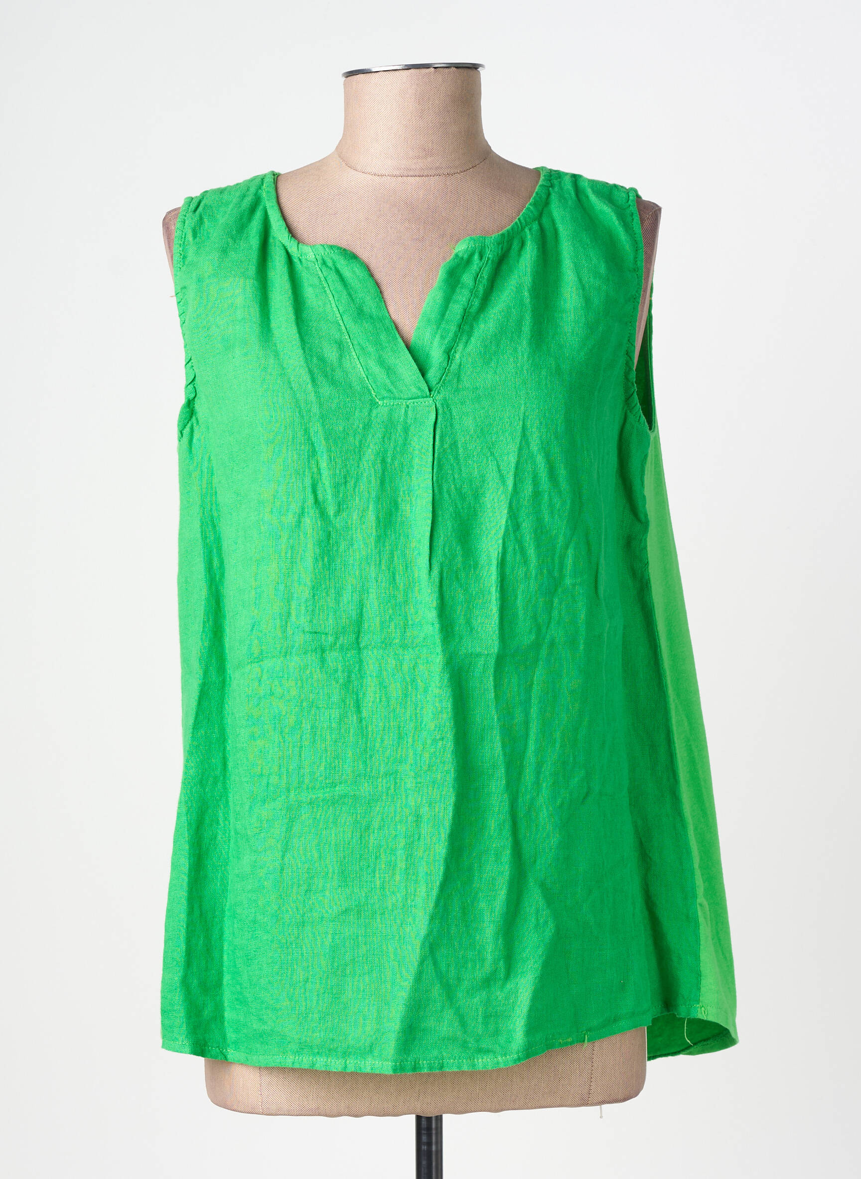 Top țesătură crep fără mâneci verde LAGON BLEU femeie