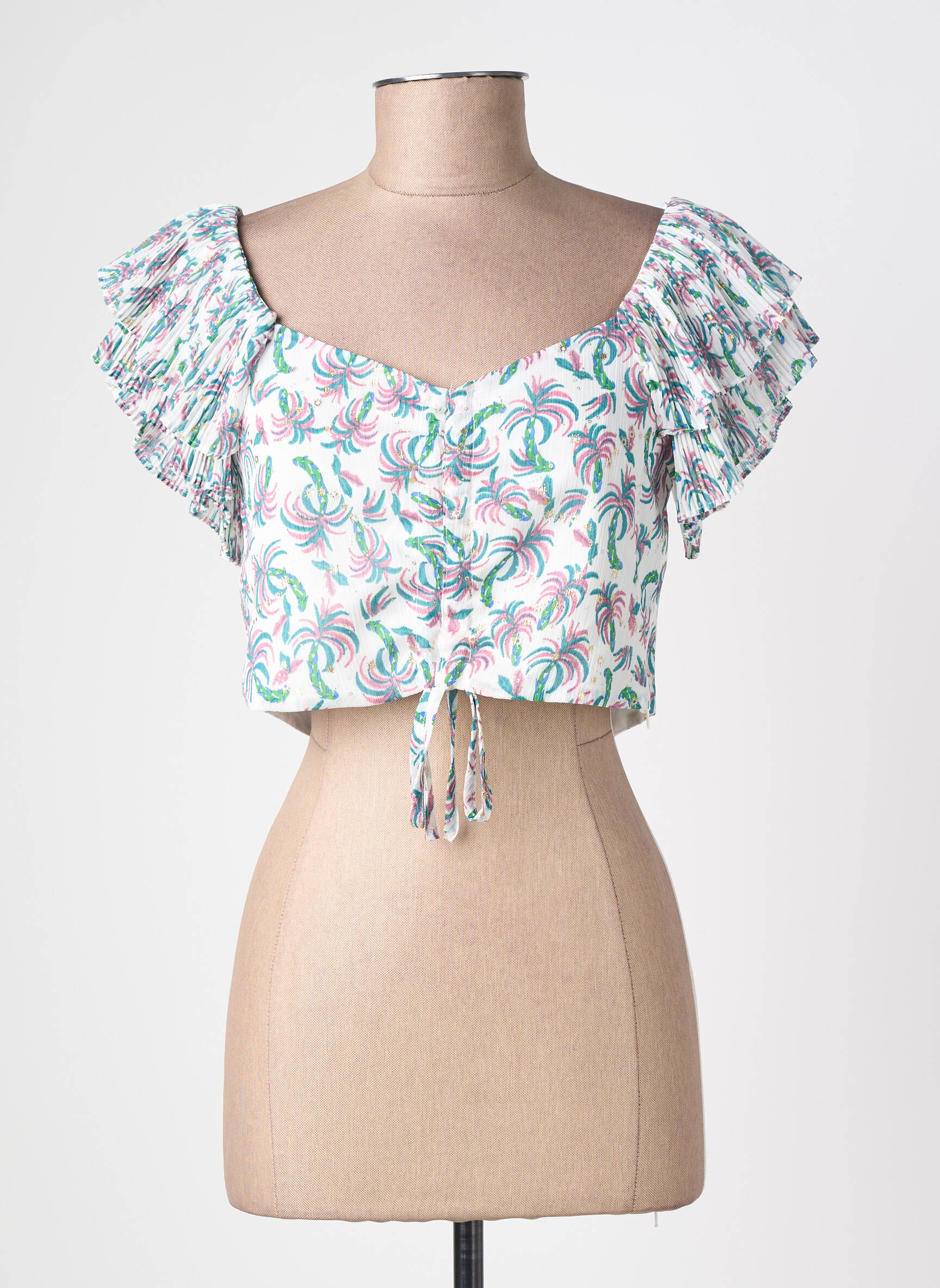 Top țesătură crep mâneci scurte verde LILI SIDONIO femeie