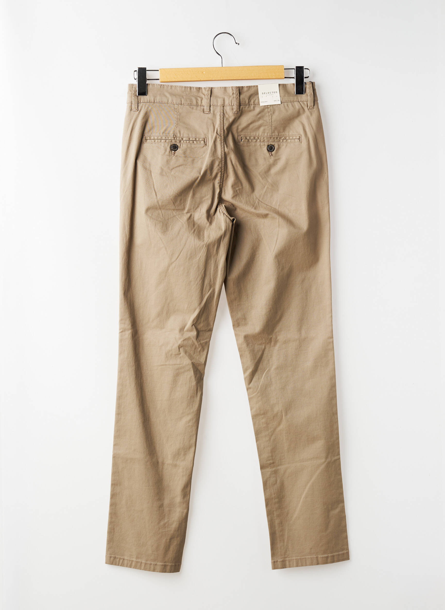 Pantalon chino țesătură poplin mărime normală bej SELECTED bărbat