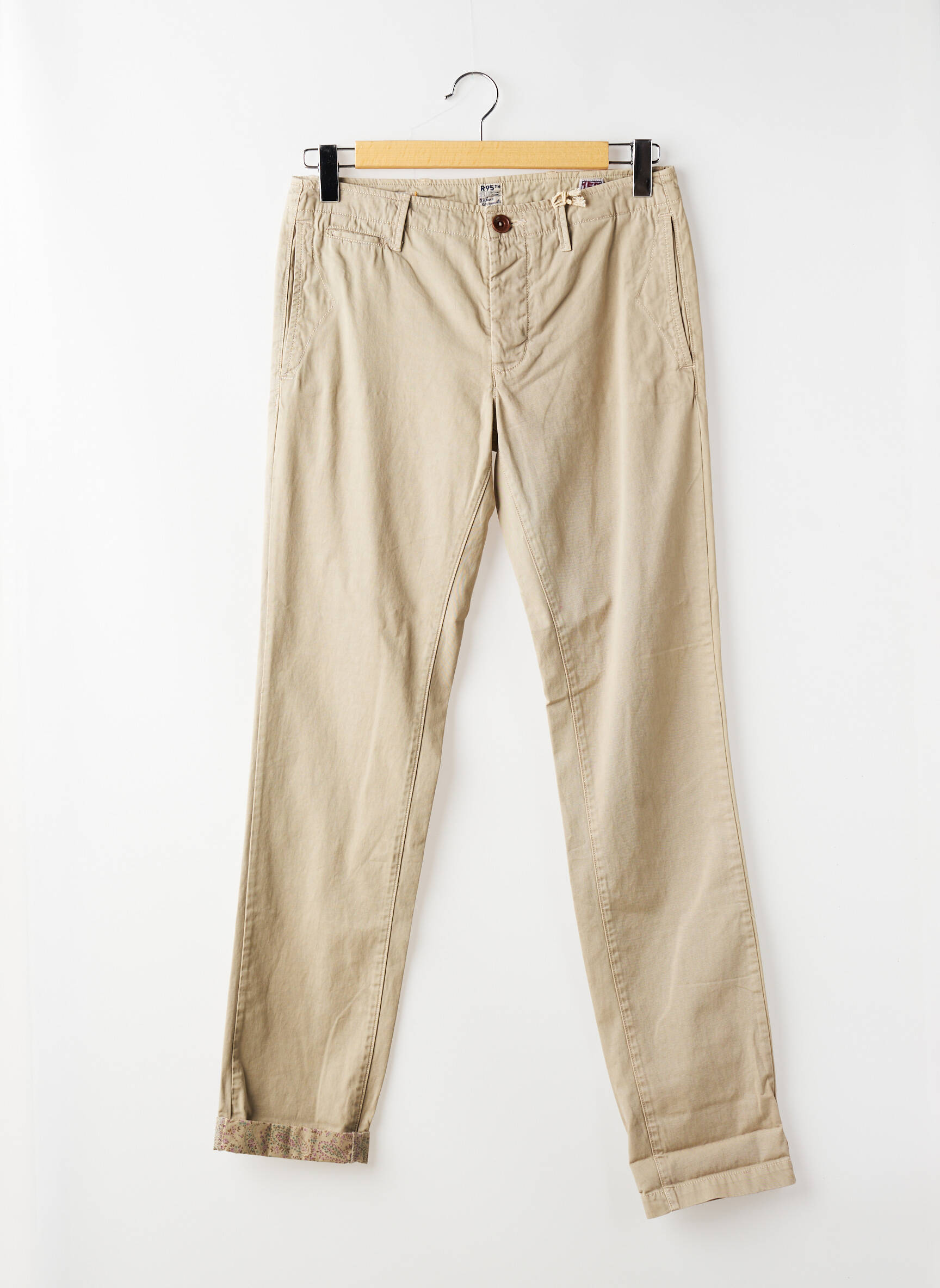 Pantalon chino țesătură poplin mărime normală bej R95TH bărbat