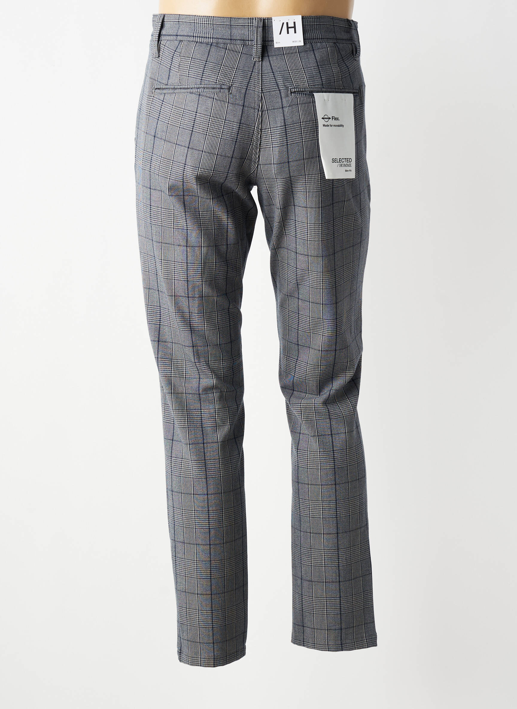 Pantalon chino imprimeu imprimeu prinț de wales mărime normală gri SELECTED bărbat
