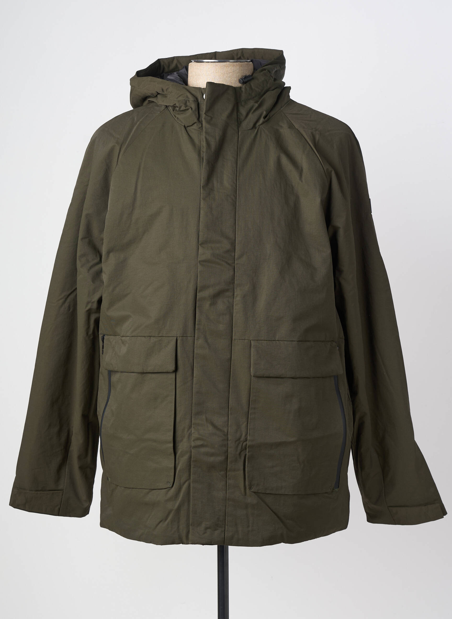 Parka croială dreaptă cu glugă verde SOLID bărbat