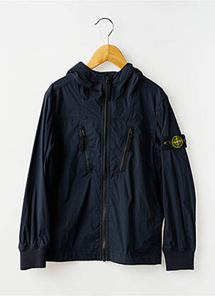 Jachetă vânt efect material satinat cu glugă albastru STONE ISLAND băiat