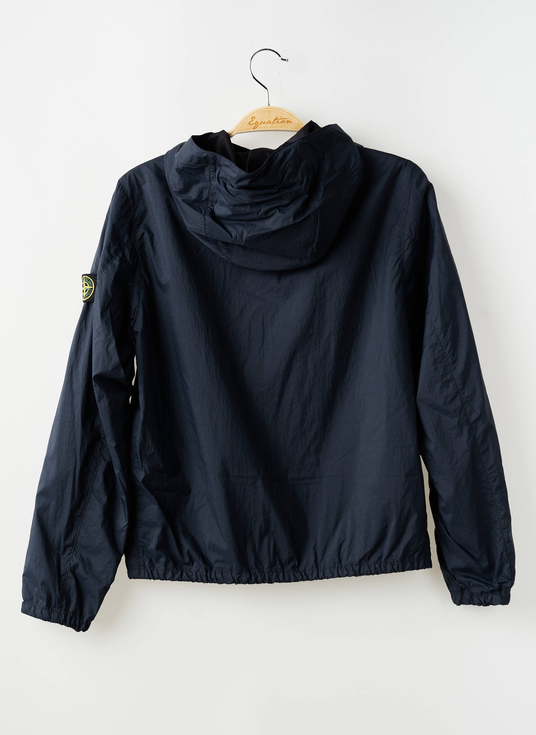 Jachetă vânt efect material satinat cu glugă albastru STONE ISLAND băiat