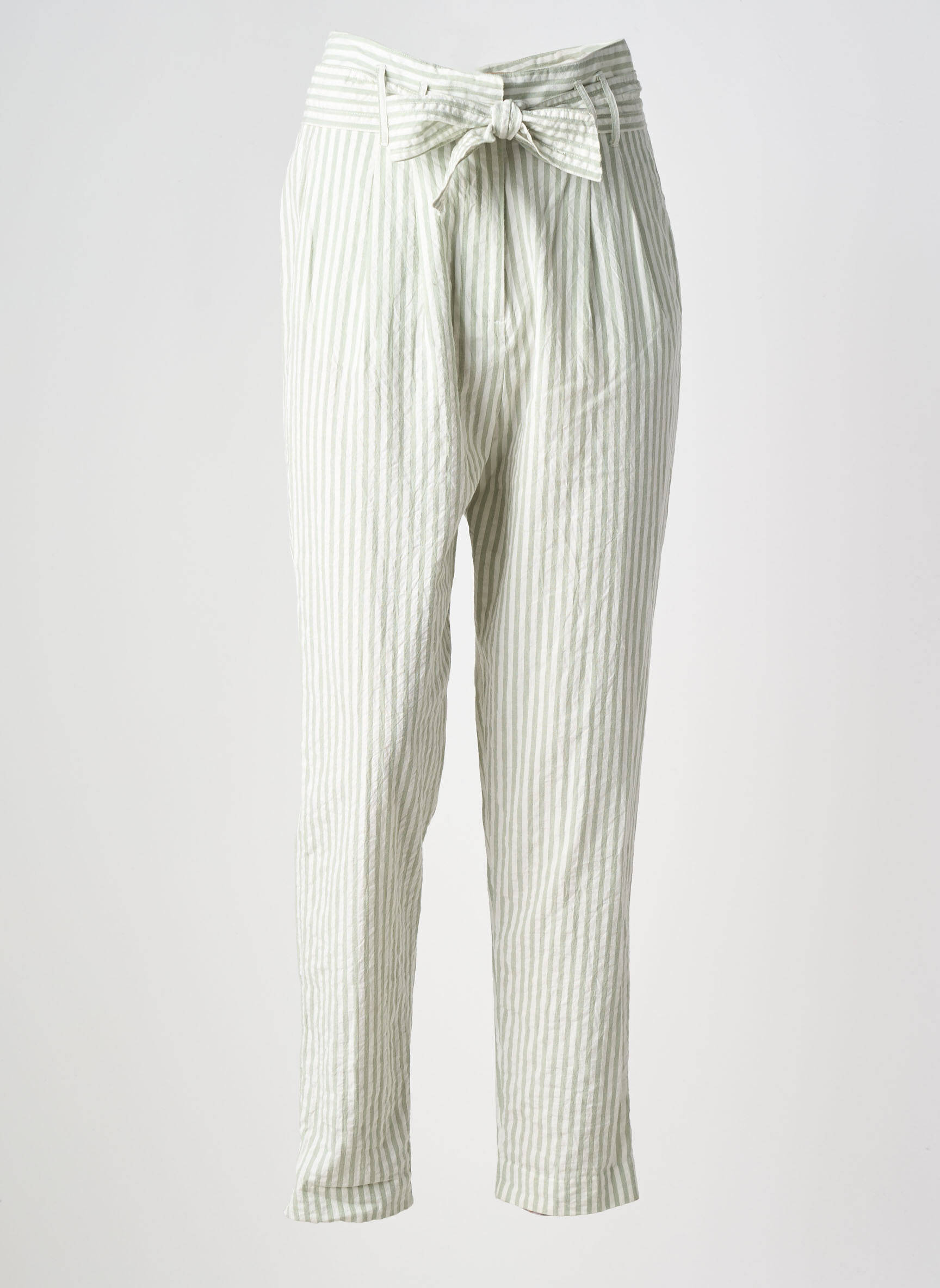 Pantalon drept țesătură poplin talie înaltă verde TEDDY SMITH femeie