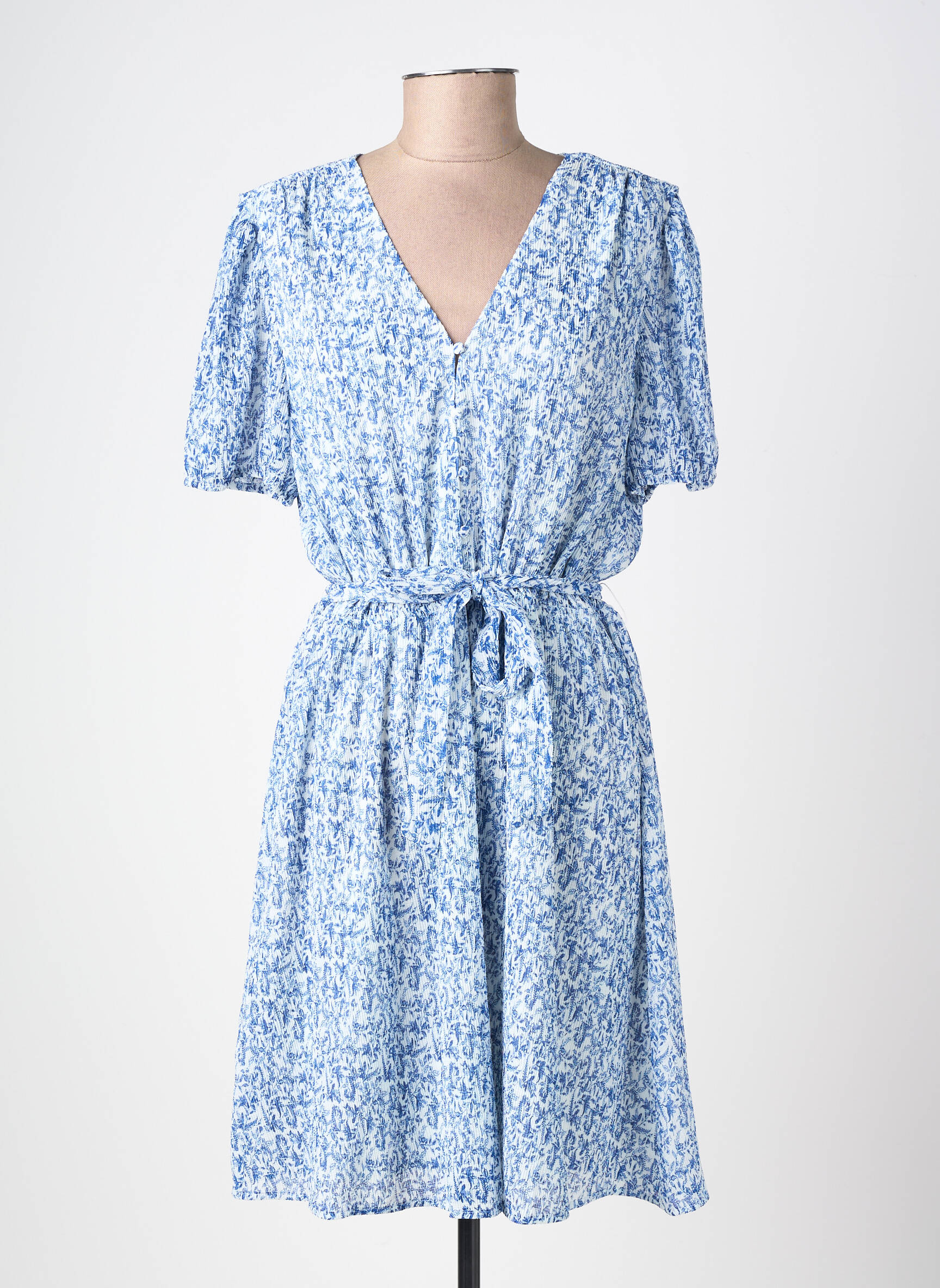 Rochie midi imprimeu fantezie mâneci scurte albastru TEDDY SMITH femeie