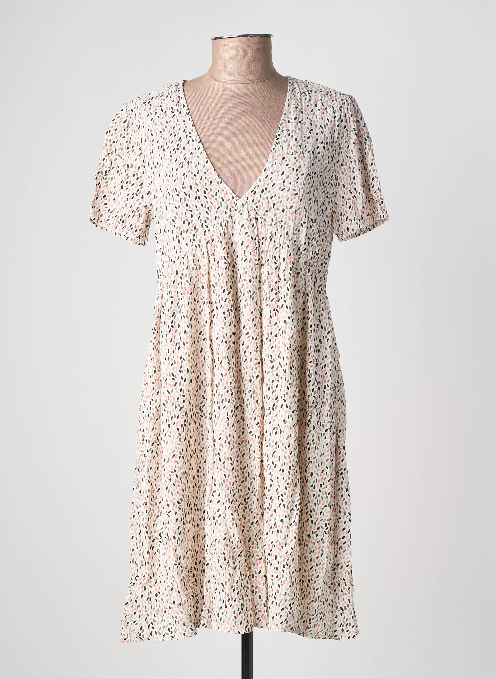 Rochie midi imprimeu fantezie mâneci scurte alb TEDDY SMITH femeie
