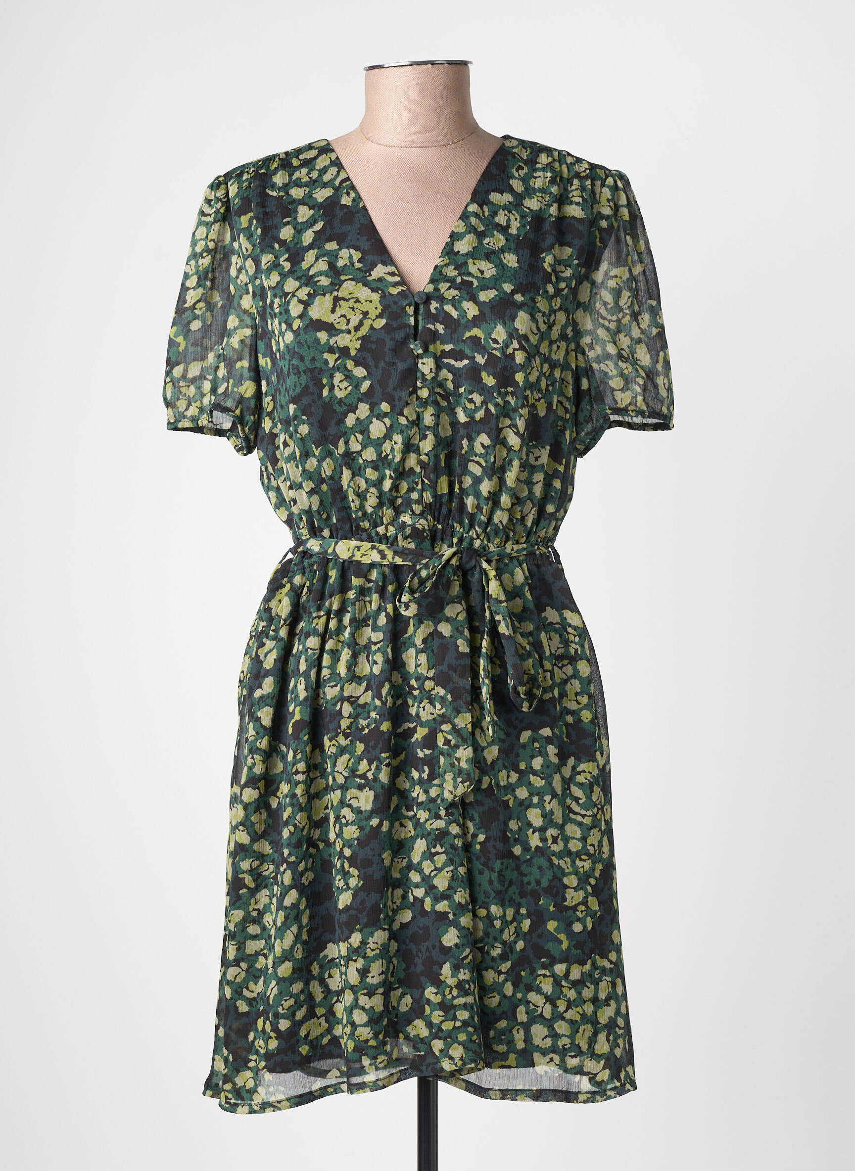 Rochie midi imprimeu fantezie mâneci scurte verde TEDDY SMITH femeie
