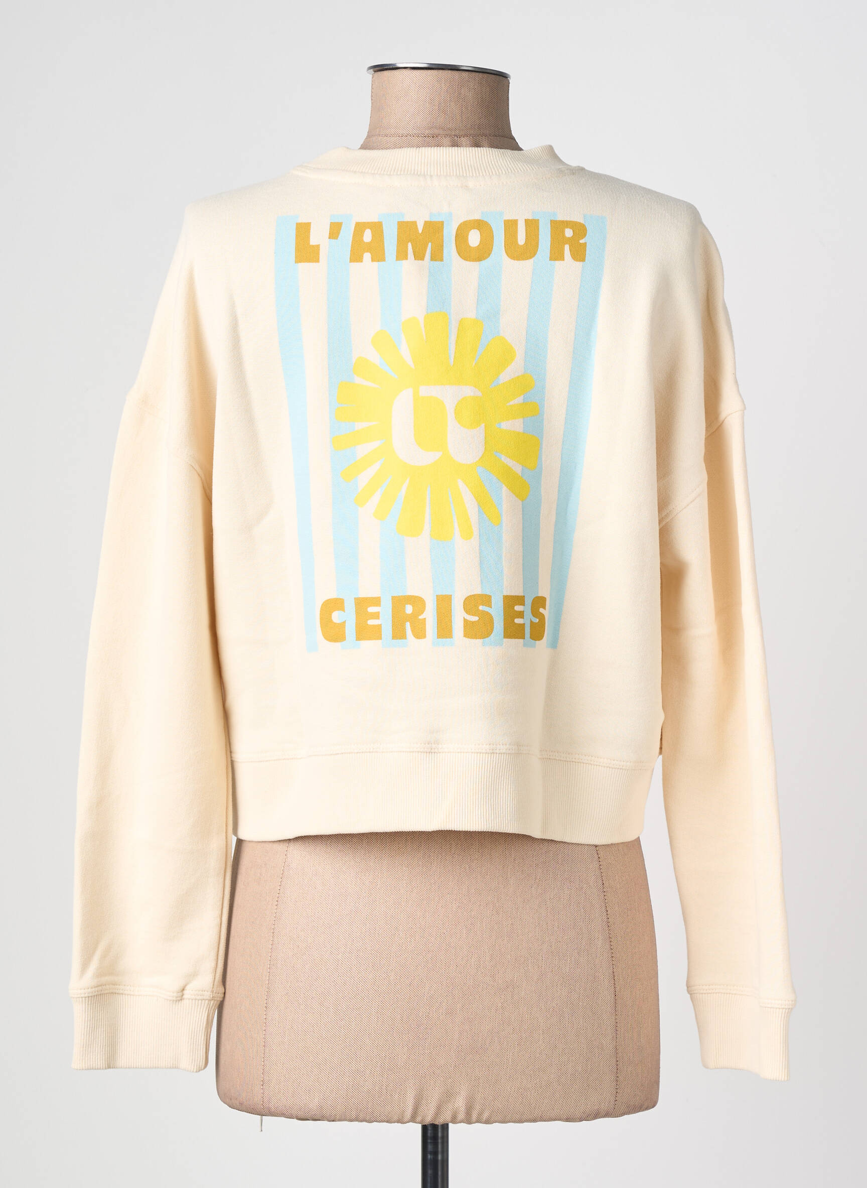 Hanorac serigrafie flockată mâneci lungi bej LE TEMPS DES CERISES femeie