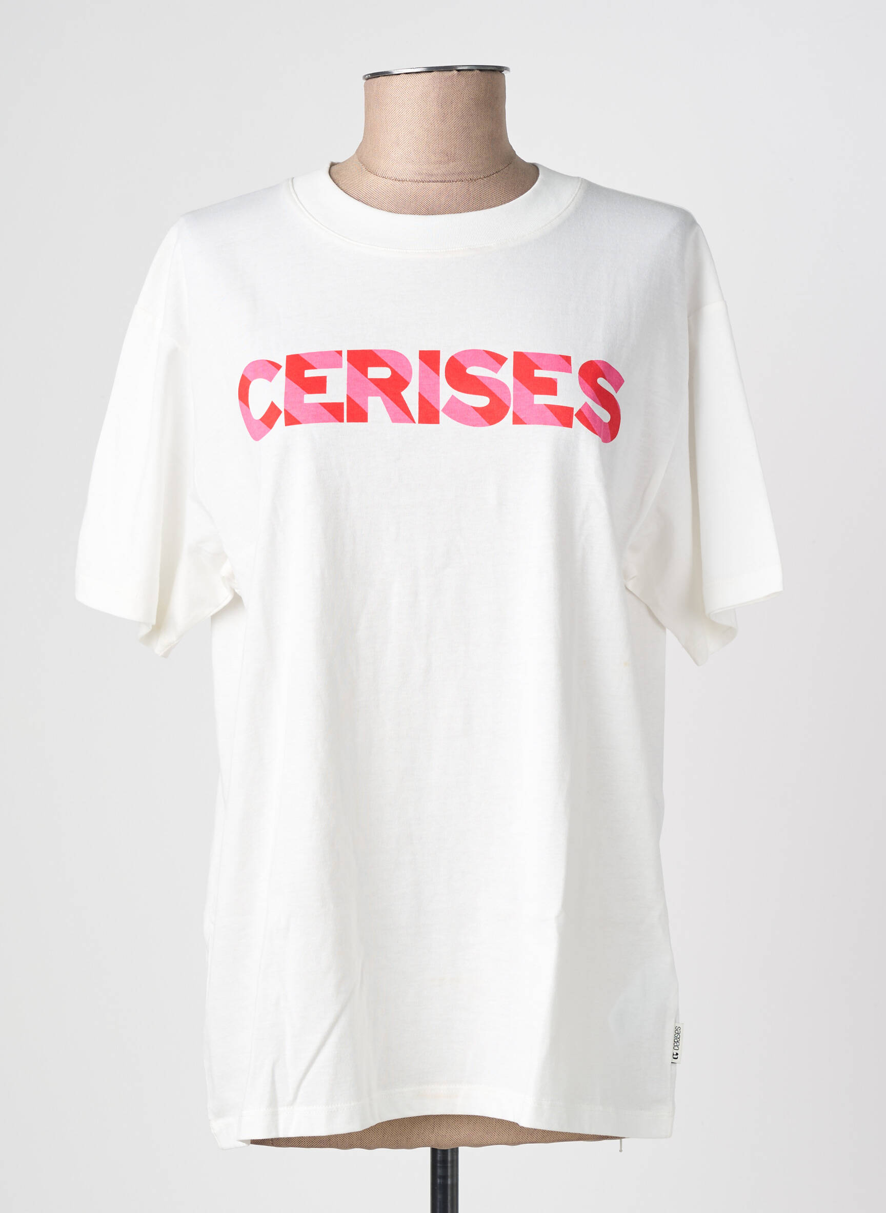 Tricou croială dreaptă mâneci scurte alb LE TEMPS DES CERISES femeie