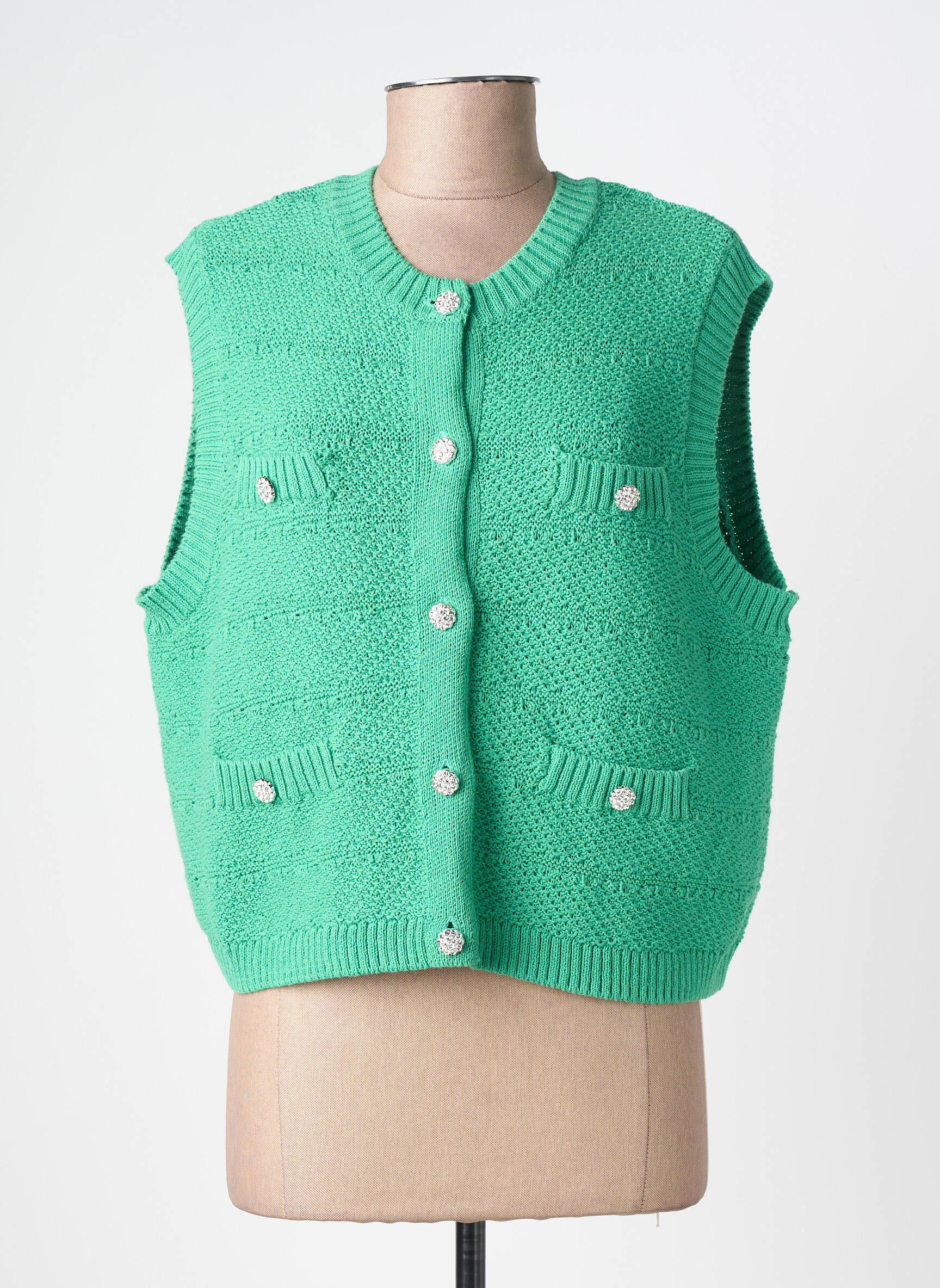 Vestă cu mâneci scurte croială dreaptă verde PIECES femeie