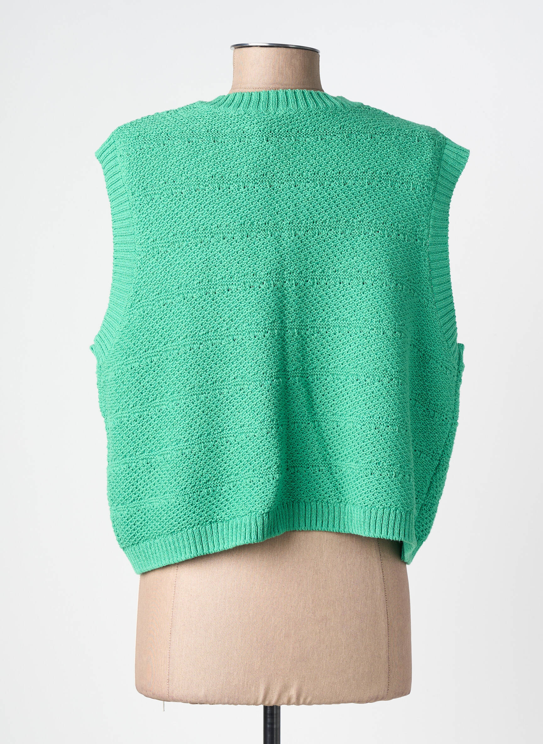 Vestă cu mâneci scurte croială dreaptă verde PIECES femeie