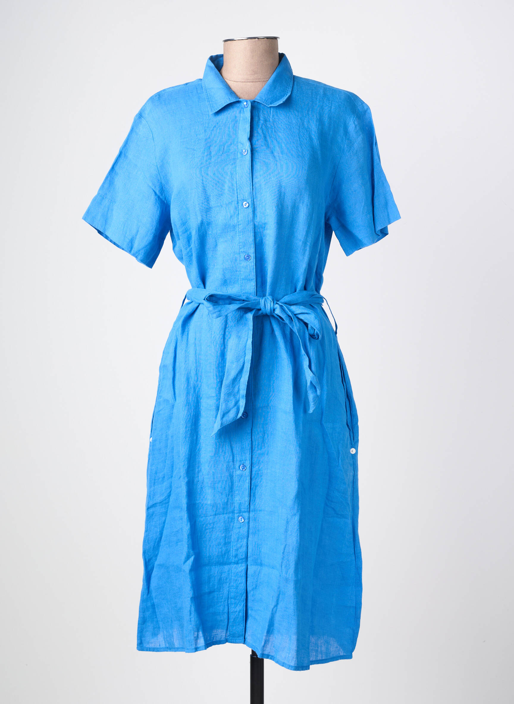 Rochie midi țesătură crep mâneci scurte albastru SAINT JACQUES femeie