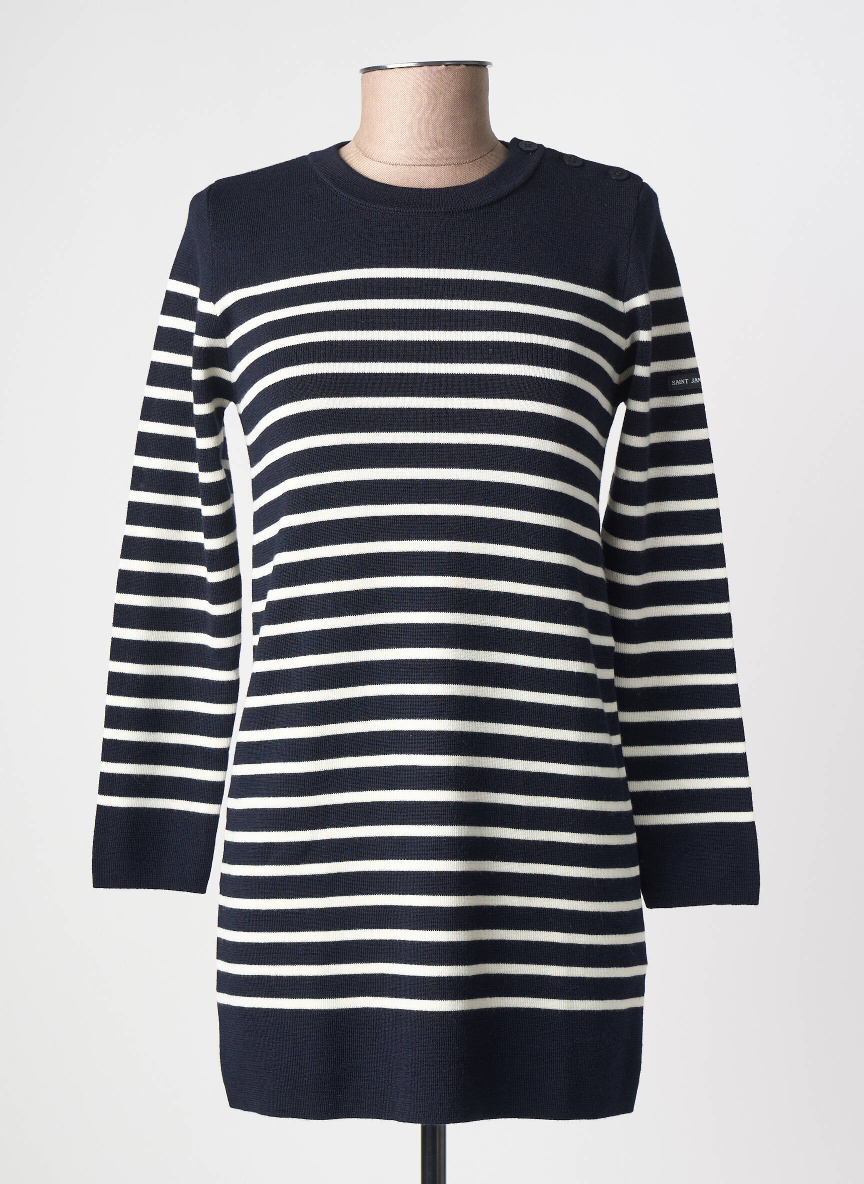 Rochie pulover plasă fină mâneci lungi albastru SAINT JAMES fată