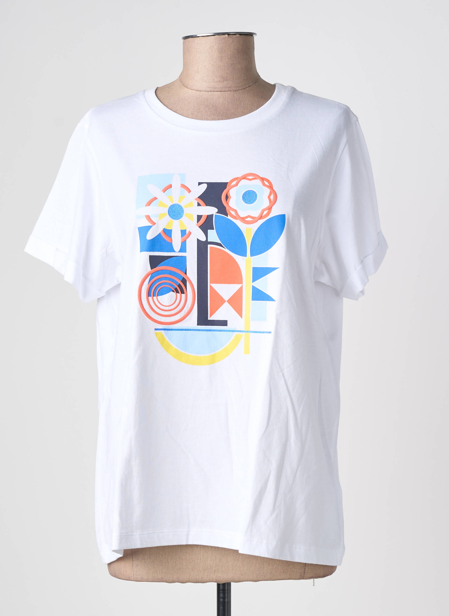 Tricou serigrafie flockată mâneci scurte alb SAINT JAMES femeie