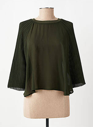 Top țesătură crep mâneci 3/4 verde SKFK femeie