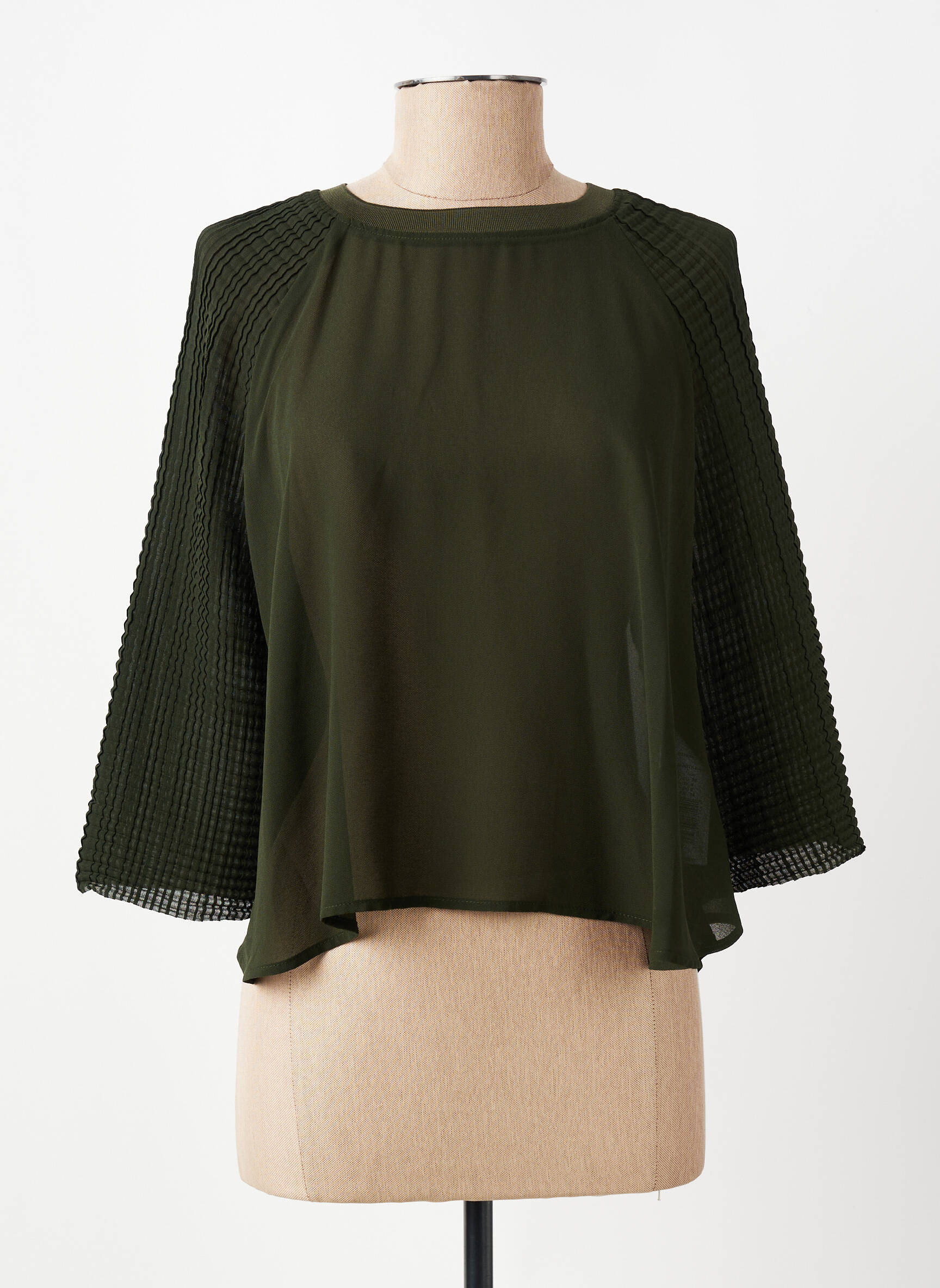 Top țesătură crep mâneci 3/4 verde SKFK femeie