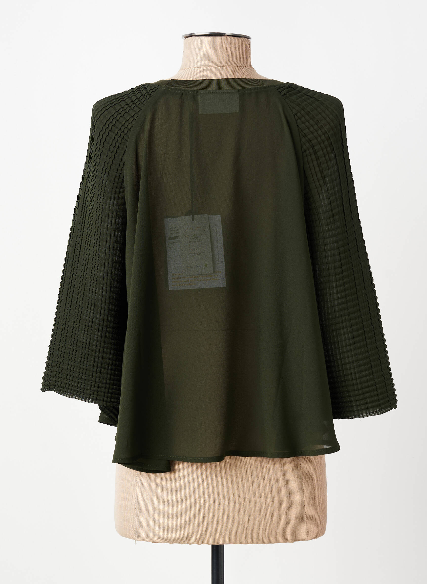 Top țesătură crep mâneci 3/4 verde SKFK femeie