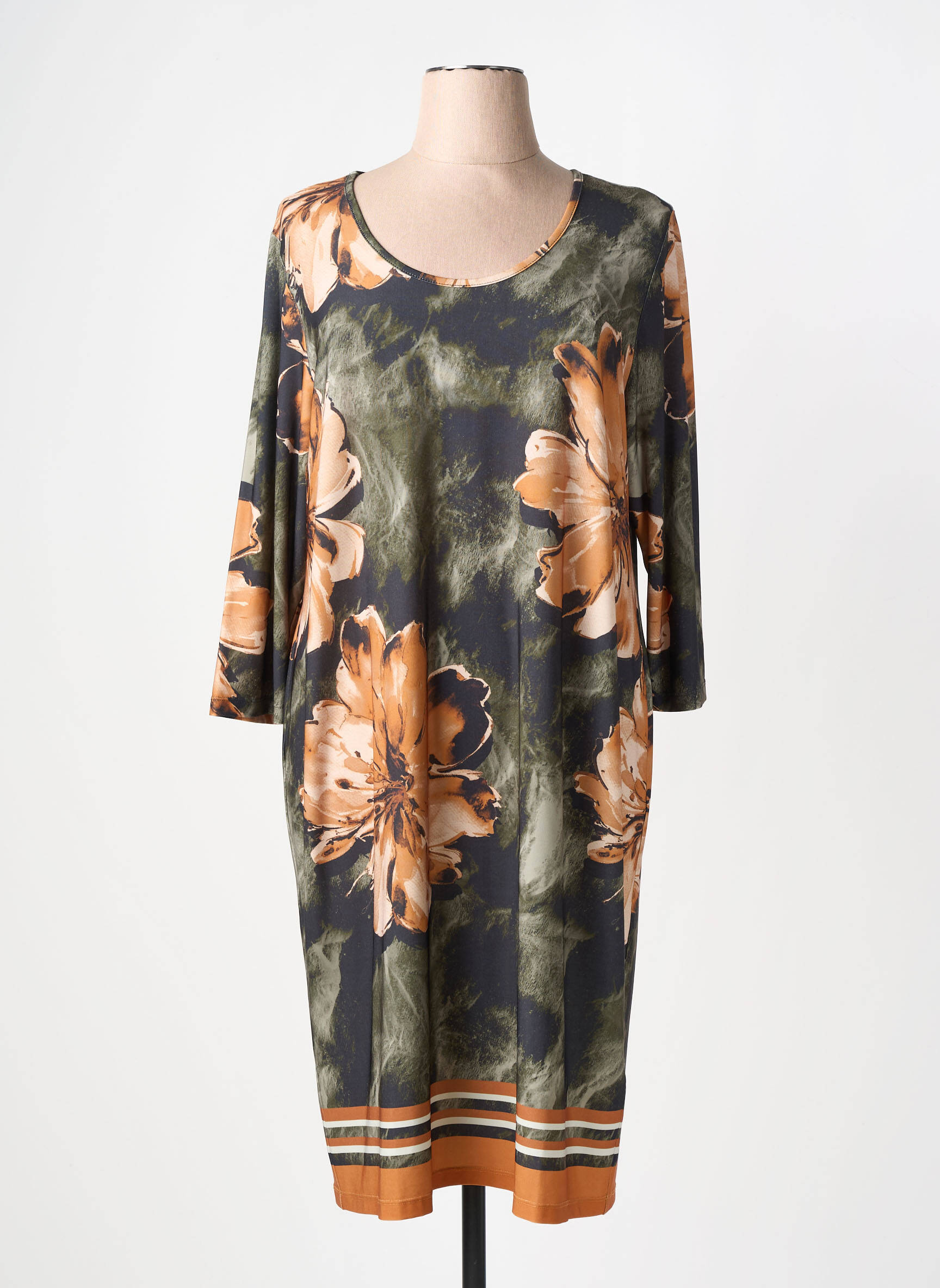 Rochie midi imprimeu floral mâneci 3/4 verde YOEK femeie