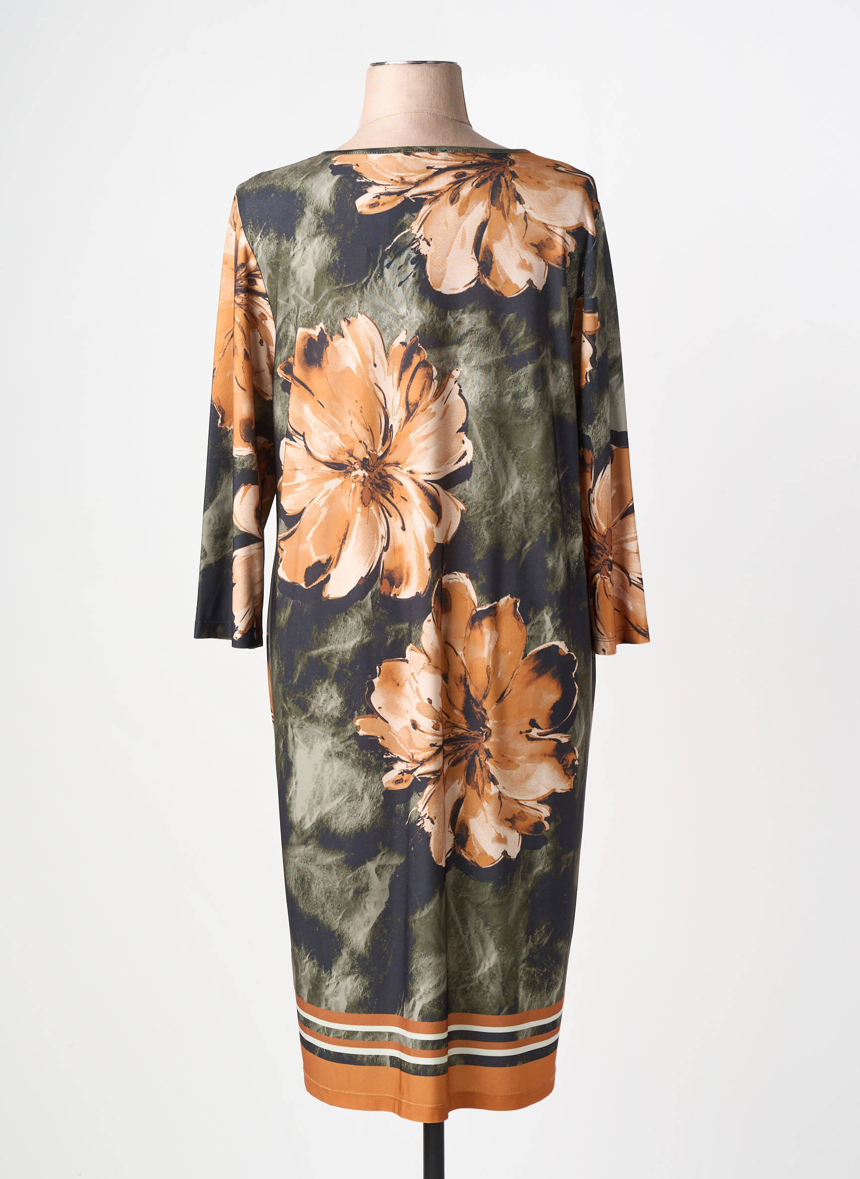 Rochie midi imprimeu floral mâneci 3/4 verde YOEK femeie