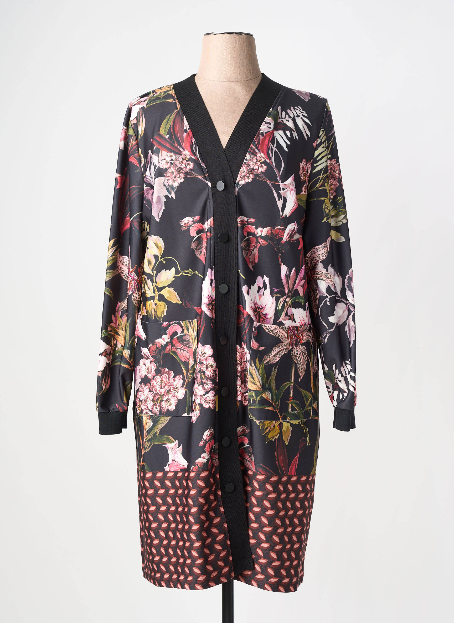 Rochie midi imprimeu fantezie mâneci lungi negru YOEK femeie