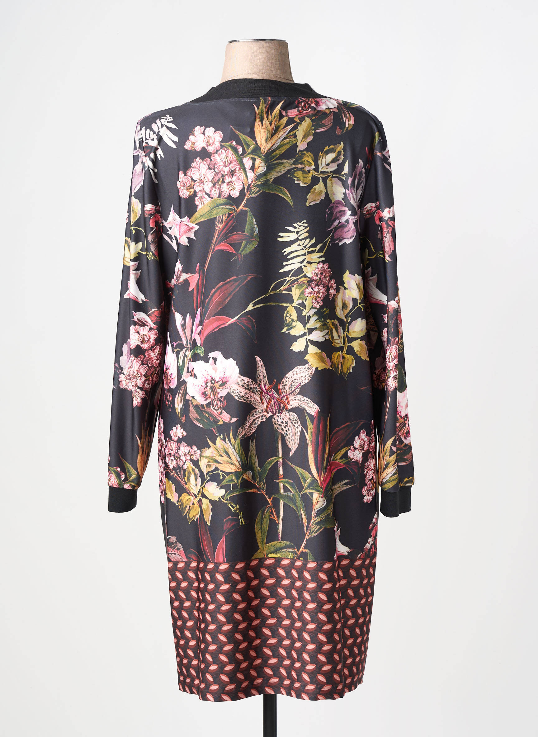 Rochie midi imprimeu fantezie mâneci lungi negru YOEK femeie