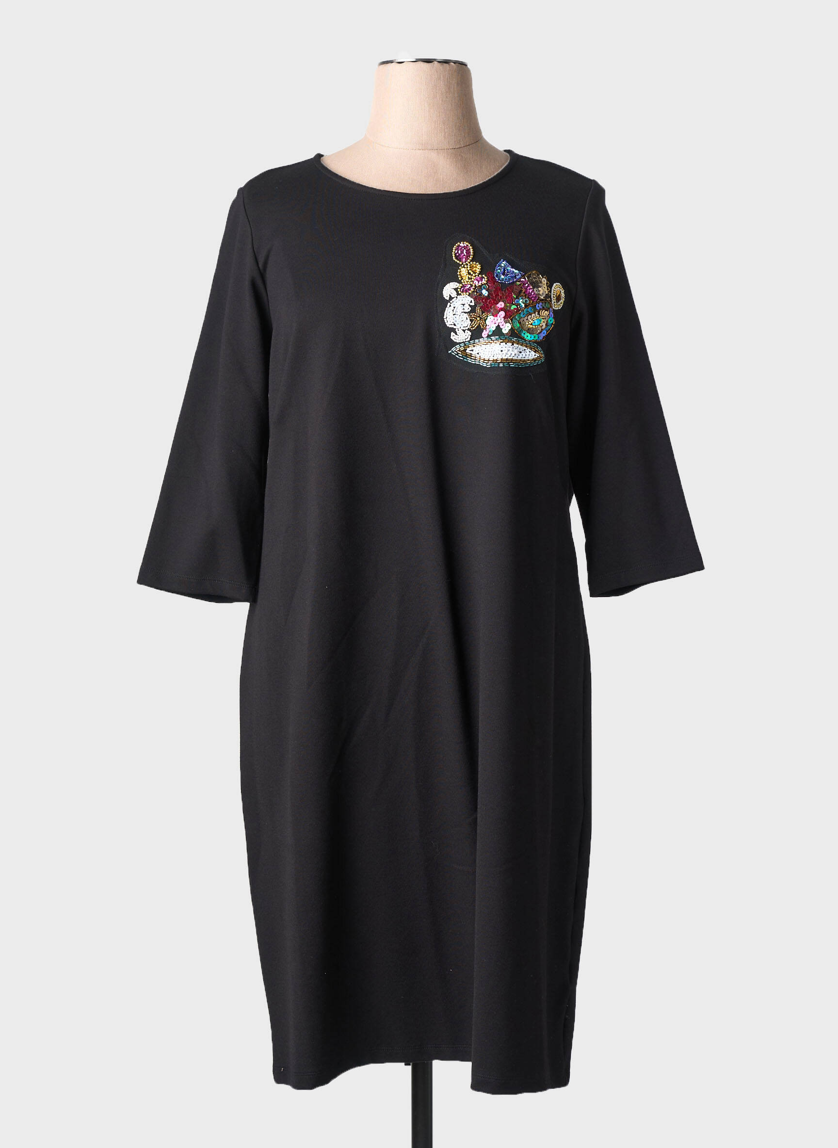 Rochie midi mâneci 3/4 mâneci 3/4 negru YOEK femeie