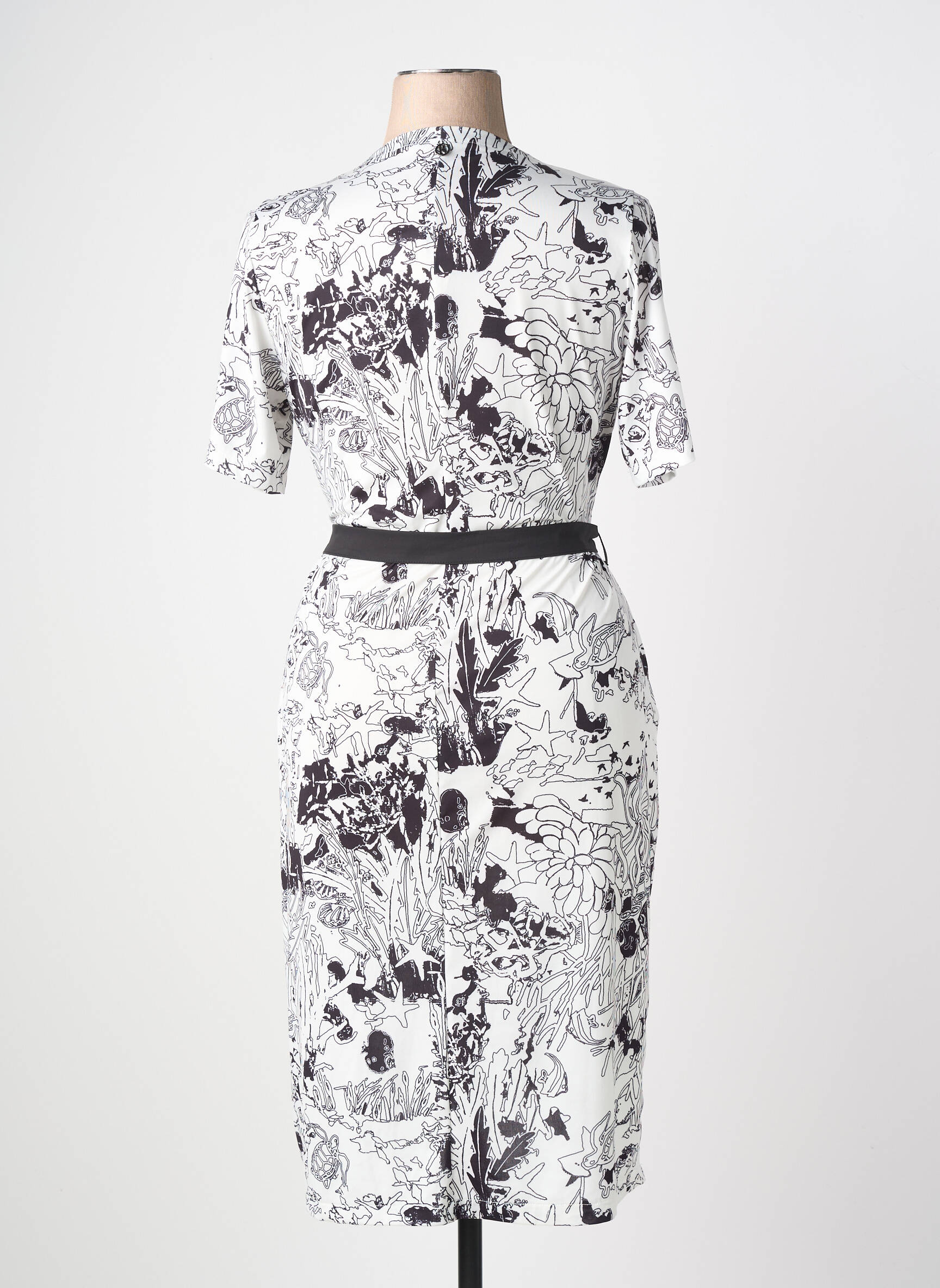Rochie midi imprimeu fantezie mâneci scurte negru MALOKA femeie