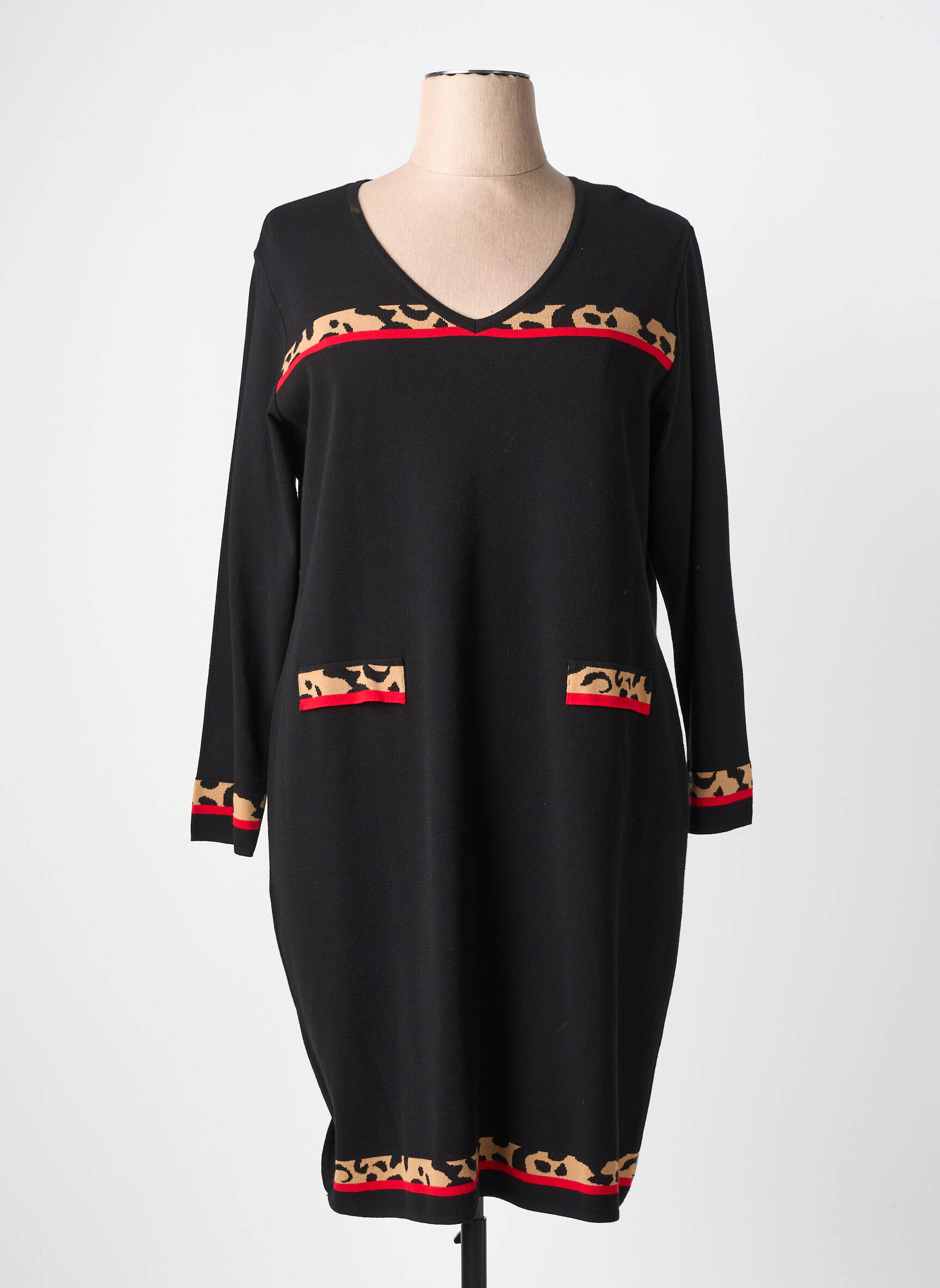 Rochie pulover guler în v mâneci lungi negru TWISTER femeie