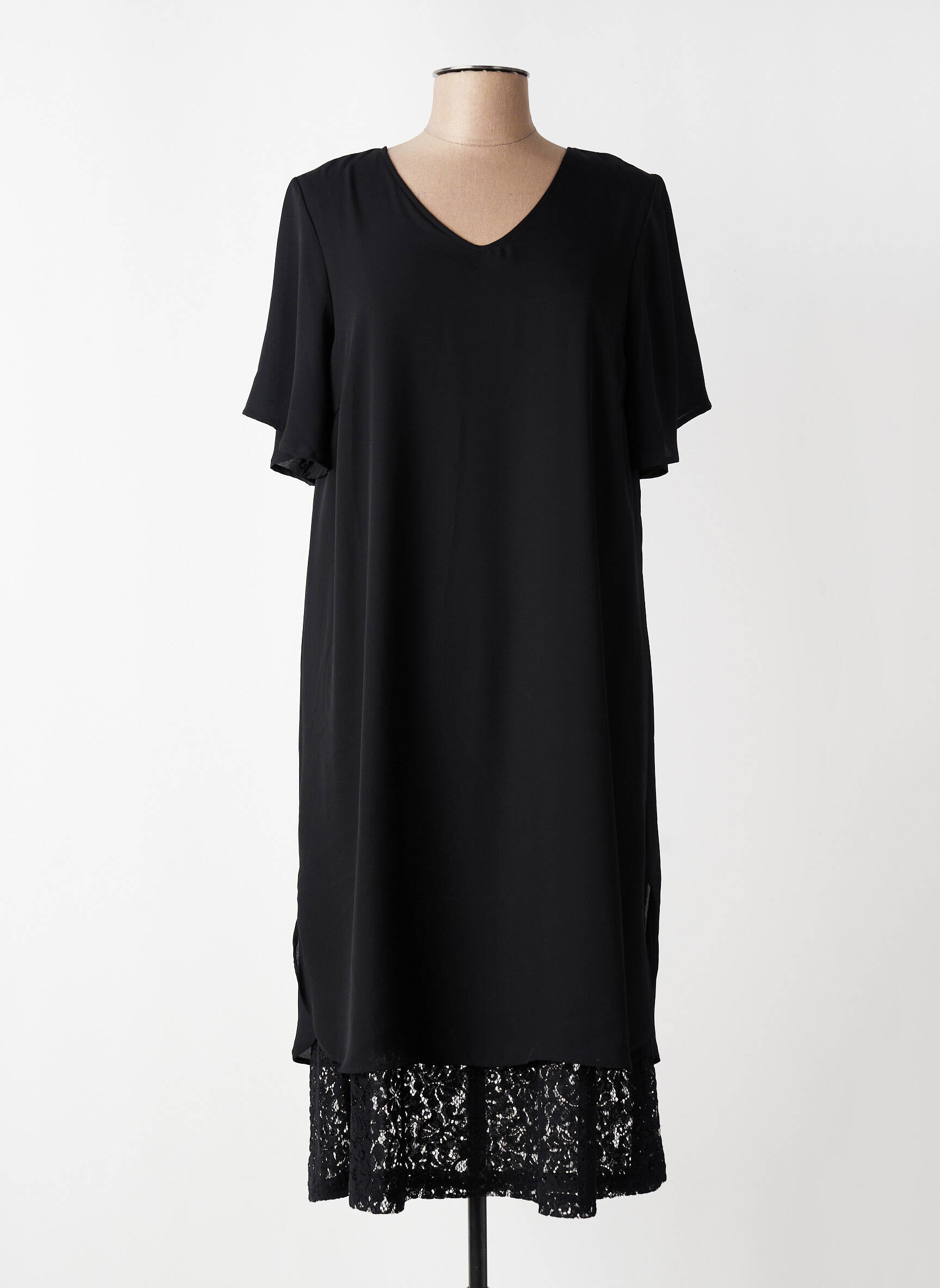 Rochie midi croială fluidă mâneci scurte negru CISO femeie