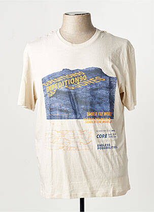Tricou guler rotund mâneci scurte bej JACK & JONES bărbat