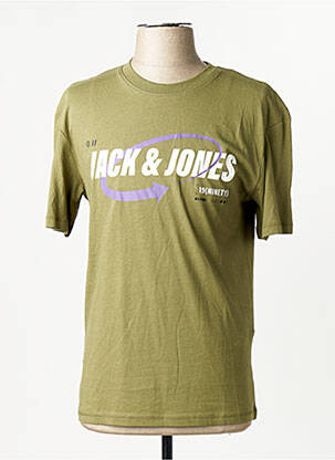 Tricou guler rotund verde JACK & JONES bărbat