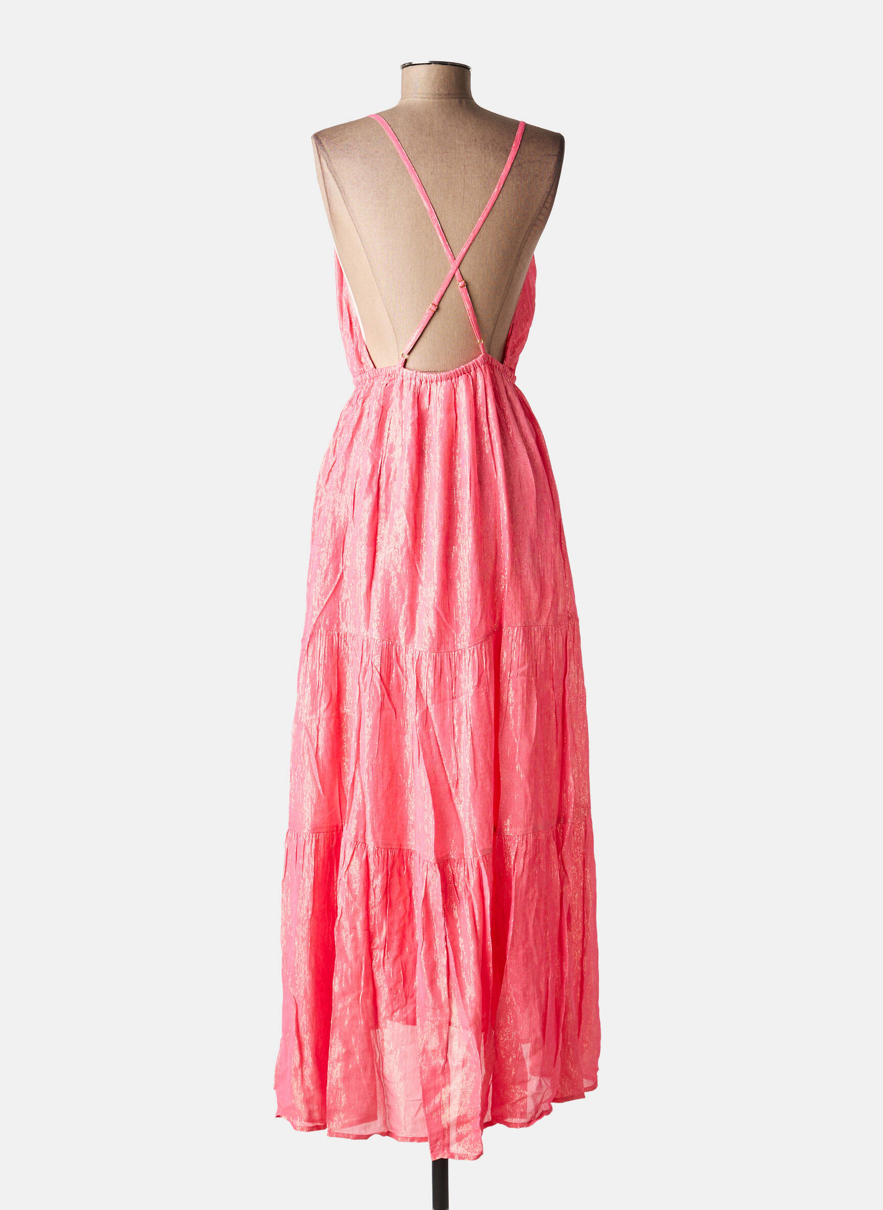 Rochie lungă guler în v roz SUNDRESS femeie