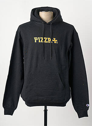 Hanorac cu glugă negru PIZZA SKATEBOARD bărbat