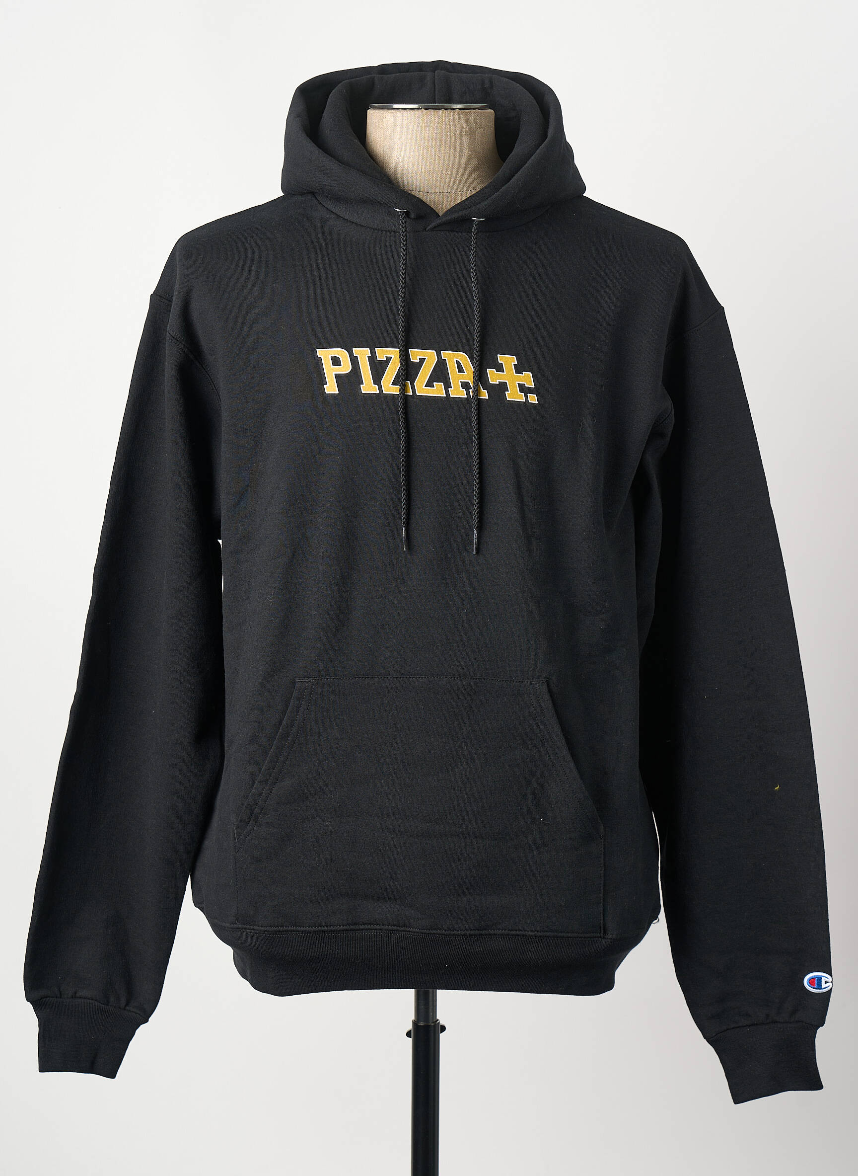 Hanorac cu glugă negru PIZZA SKATEBOARD bărbat